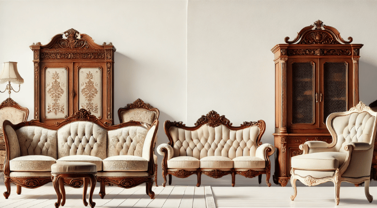 Ahşap işlemeli kapitone süet kadife koltuk kanepe berjer puf