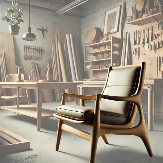 İskandinav tarzı ahşap füme berjer ve masa takımı