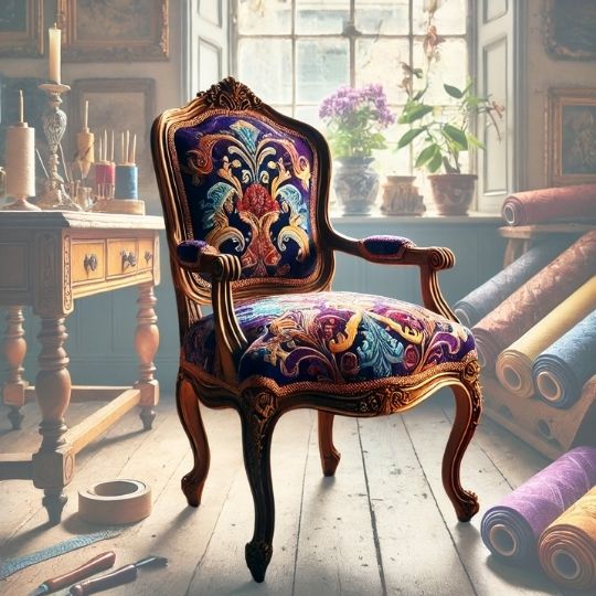 İşlemeli mor kadife sandalye