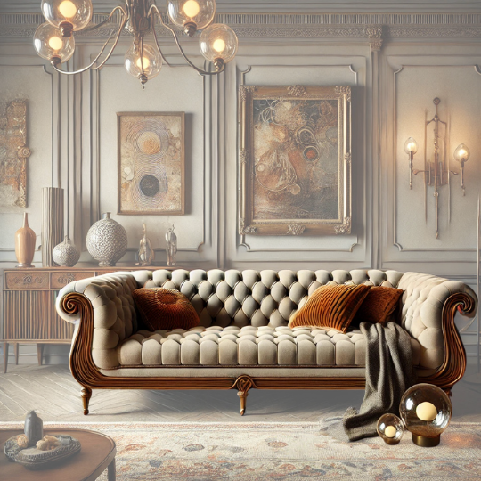 krem ve kiremit renkli eskitme chester koltuk